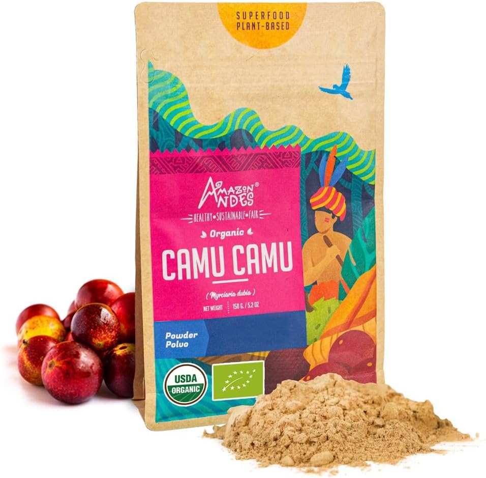 Andes Camu Camu Fruit Powder (Myrciaria dubia) - Πλούσιο σε Βιταμίνη C & Ασκορβικό Οξύ - Ανοσοκατασταλτικό & Διατήρηση Δραστηριότητας Εγκεφάλου - Μη ΓΤΟ, Vegan