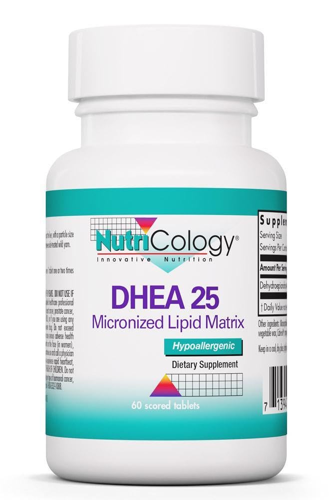 Nutricology DHEA 25mg συμπλήρωμα - Μικρονιωμένο Lipid Matrix, υποστήριξη ορμονών, υποστήριξη για γυναίκες & άνδρες, Hypoallergenic, χωρίς σόγια, βαθμολογημένα δισκία - 60 Count