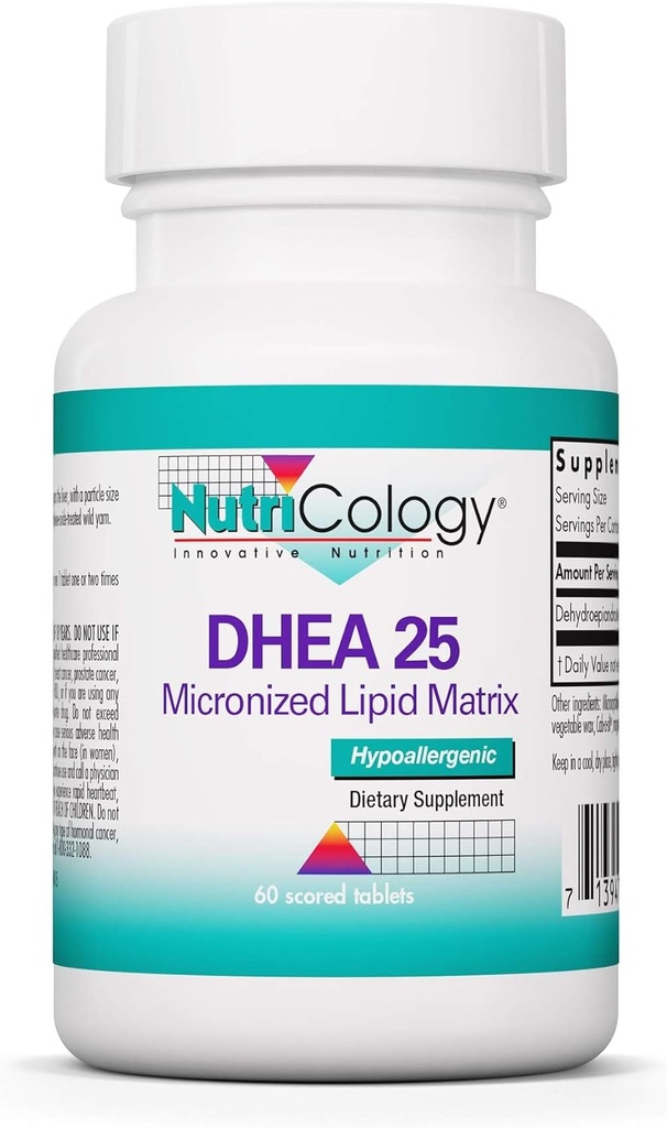 Nutricology DHEA 25mg συμπλήρωμα - Μικρονιωμένο Lipid Matrix, υποστήριξη ορμονών, υποστήριξη για γυναίκες & άνδρες, Hypoallergenic, χωρίς σόγια, βαθμολογημένα δισκία - 60 Count