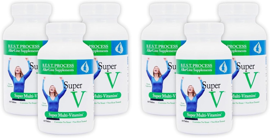 SuperV (6 Pack) Καλύτερη Αλκαλίνη Διαδικασία - Ενεργοποιώντας & Αποτοξινώνοντας Πολυβιταμίνη - Βιταμίνες & Ορυκτά με Digestive Ένζυμα, Superfoods και Βότανα