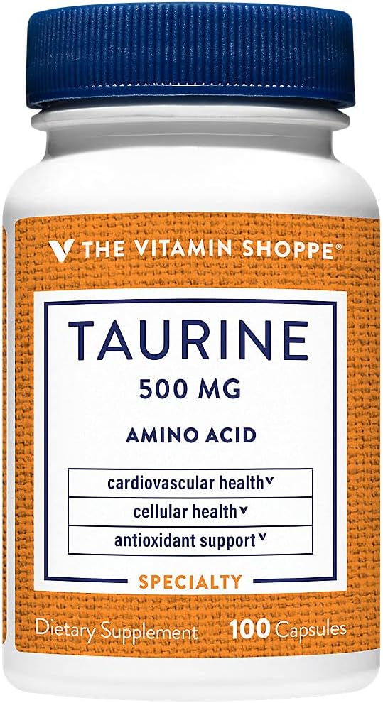 The Shoppe Taurine 500MG, Ücretsiz Form Amino asit, Antioksit Hücreleri ve Cardiovascular Sağlığı B6, Beyin ve Hafıza Desteği (100 Capsules)