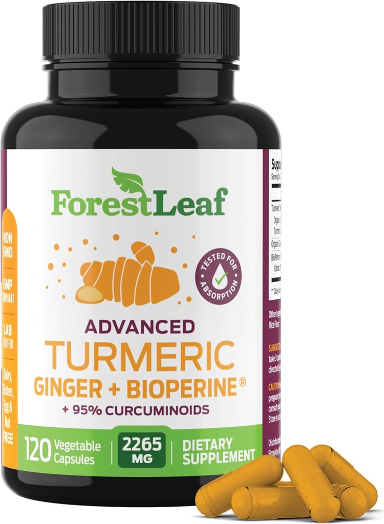 Turmeric Supplement Extra Strength 2265mg - Turmeric Curcumin Supplement w/BioPerine Black Pepper - Tumeric and Ginger Συμπληρώματα, 95% Κουρκουμινοειδή, Υποστηρίζει Ανοσοποιητική & Κοινή Υγεία, 120 Caps