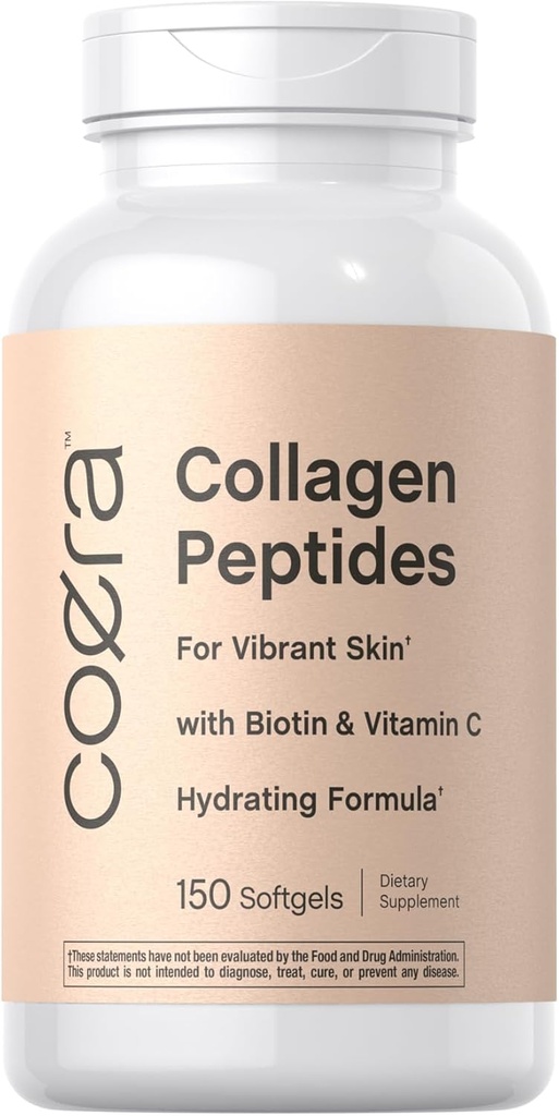 Horbäach Collagen Peptide Pills | 150 Softgel Capsules | Vibrant Skin | Biotin & Vitamin C | Grass Fed, Non-GMO, Gluten Free Supplement | Coera