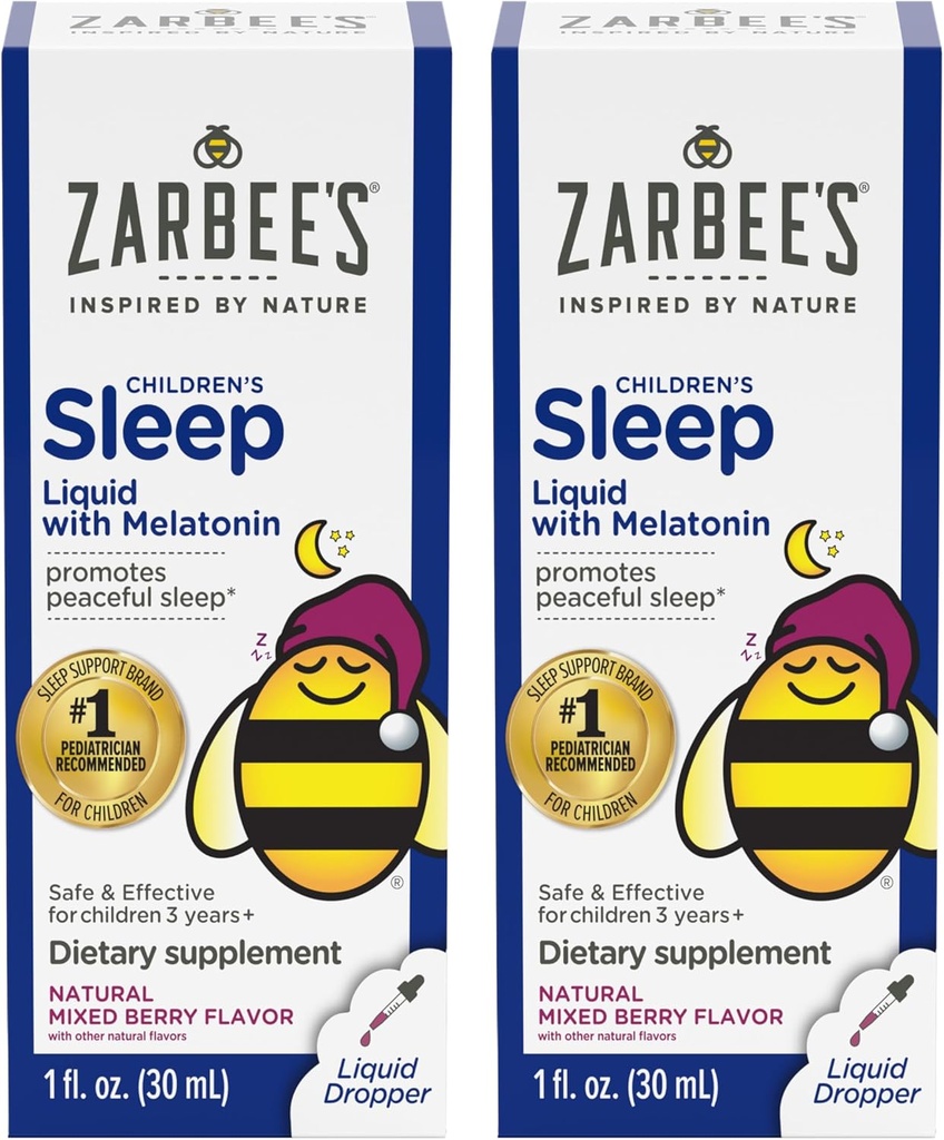 Zarbee's Kids 1 mg Melatonin; Uyuşturucu Özgür ve Etkili; 3 ve Up için Doğal Berry Flavor'u Kolay; 1 Fl Oz Şişes, 2 Paket