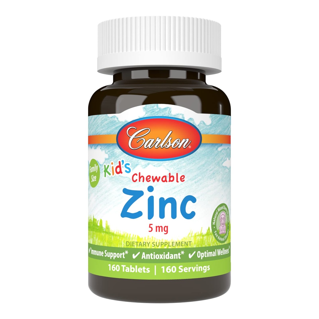 Carlson - Παιδικός Μασώμενος Ψευδάργυρος, 5 mg, Υποστήριξη Υγείας, Φυσικό Μεικτό Berry Γεύση, 160 δισκία