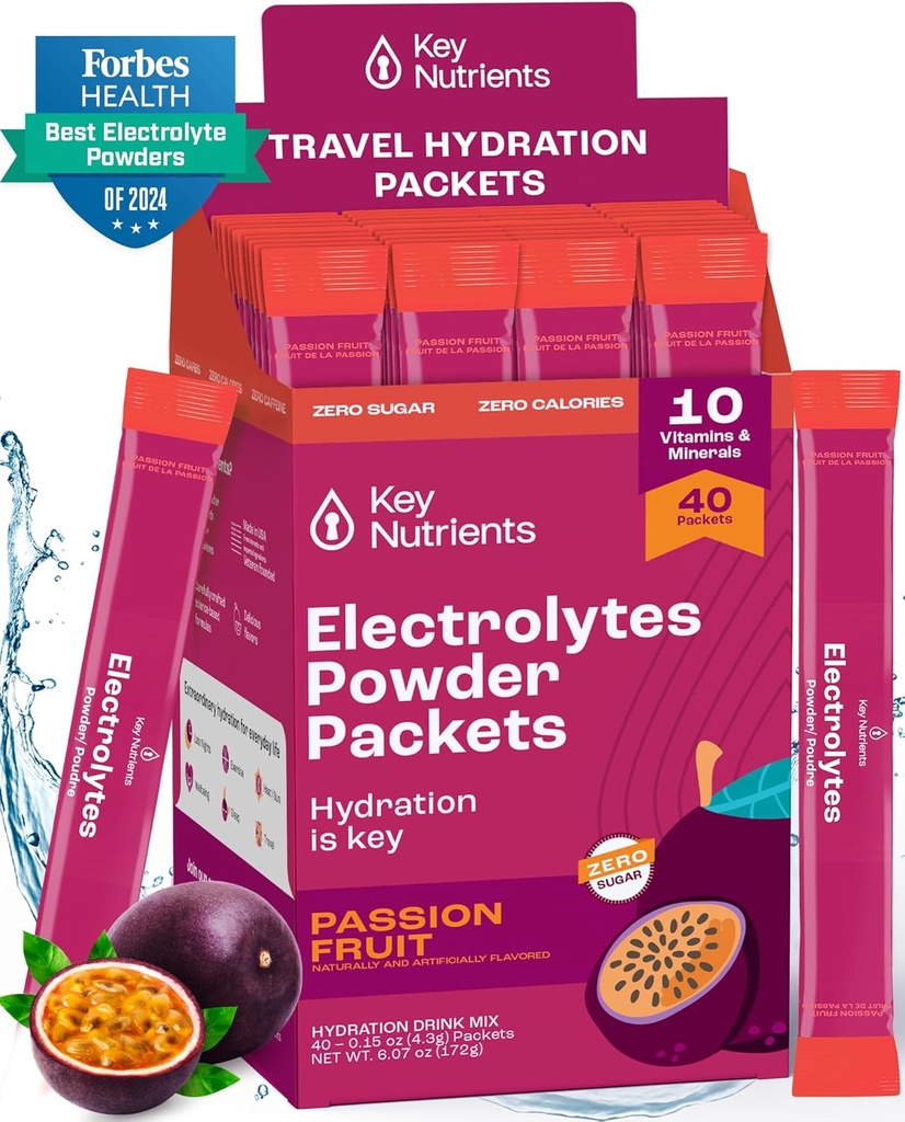 KEY NUTRIENTS Multivitamin Electrolytes Toz Paketleri - Lezzetli Tutku Meyve 40 Pack Hydration Packets - Travel Hydration Toz - No Sugar, No Calories, Gluten Free - Made in USA
