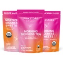 Pink Stork Morning Hastaness Relief Kit – 3-Piece Sche with Organic Ginger Peach Tea, B6 Sweets, Ginger Lozenges – Hamile Destek, İlk Trim Essentials, Hamile Kadınlar için Hediye