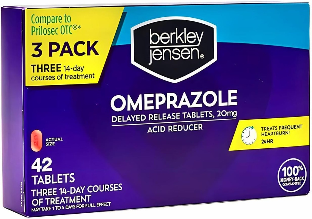 berkley jensen Omeprazole 20 mg Gecikmiş Yayın Tabletleri - Kalpburn Tıp- Asit Karakterleri Pills - Frequent Heartburn - 3 x 14-Day Kursları, 42 Count Total (Pack of 1)
