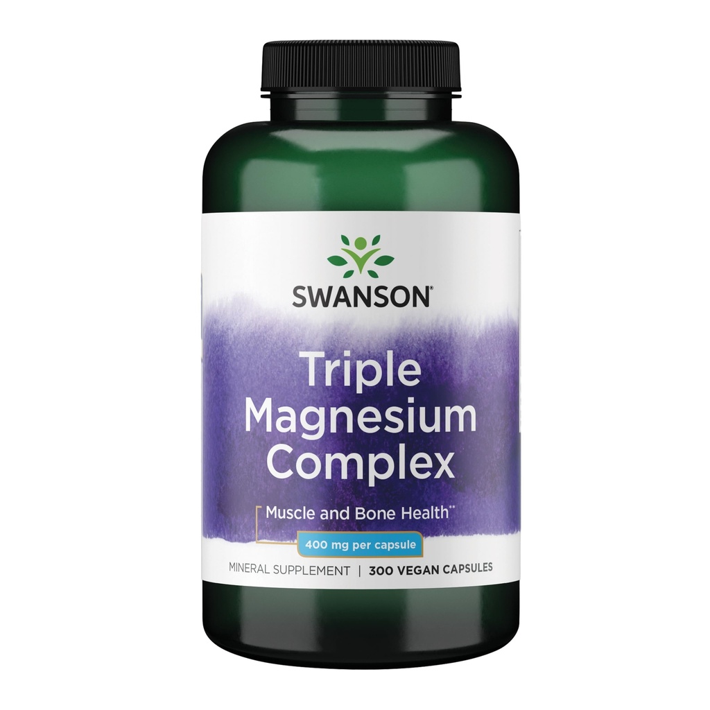 Swanson Triple Magnezyum Kompleksi - Beyin, Enerji, Kemik, Stres, Kas & Uyku Desteği * - Konins Magnezyum Aspartate, Citrate & Hoffman - 300 Vegan Capsules