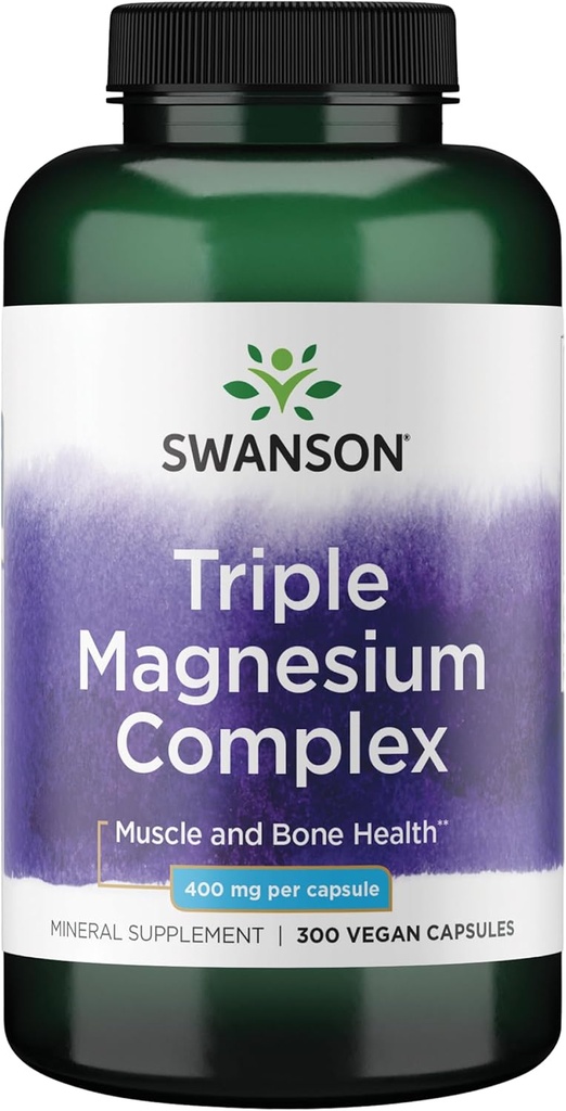 Swanson Triple Magnezyum Kompleksi - Beyin, Enerji, Kemik, Stres, Kas & Uyku Desteği * - Konins Magnezyum Aspartate, Citrate & Hoffman - 300 Vegan Capsules