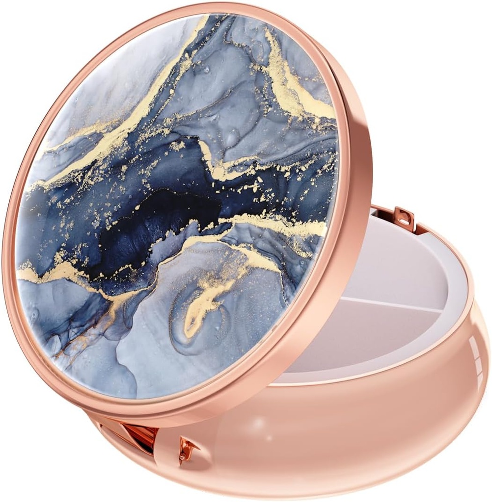 Rouidr Pill Box, 3 Karşılaştırmalı Tıp Pill Case, Small Metal Travel Medicine Box for Purse & Pocket, Rose Gold, Dark Grey Mermer