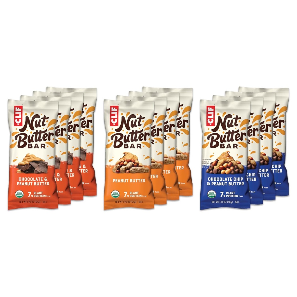 CLIF Butter Bar - Variety Pack - Φυστικοβούτυρο Γεμισμένες Ενεργειακές Ράβδοι - Μη ΓΤΟ - USDA Organic - Plant-based - Low Glycemic - 1,76 oz. (12 Count)
