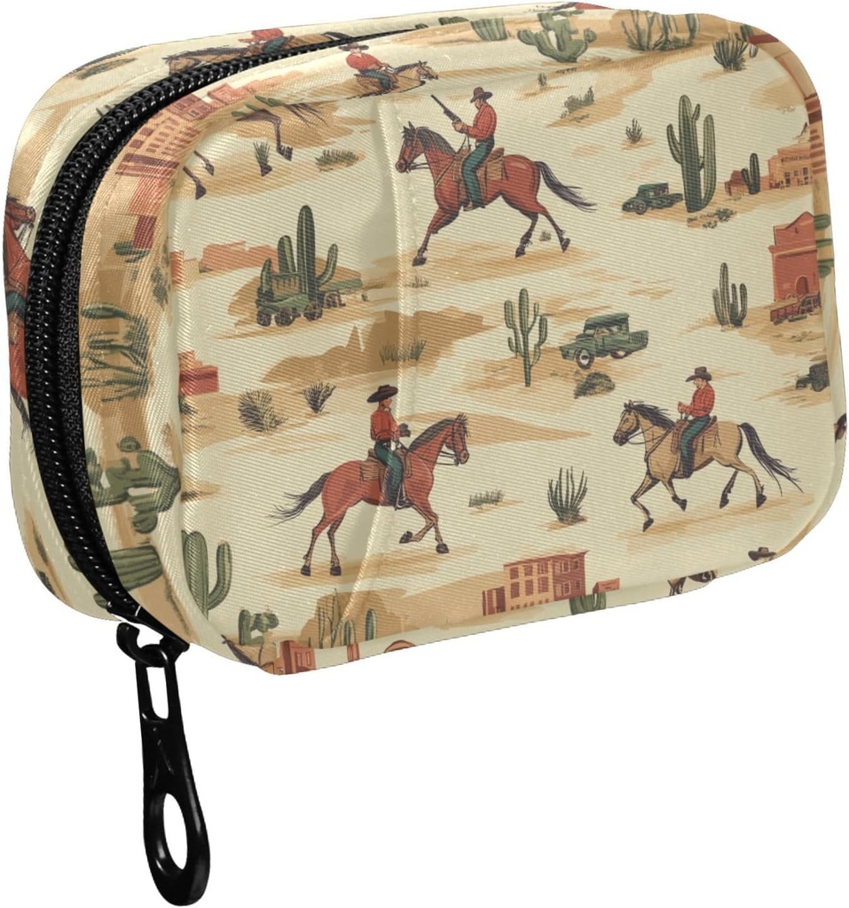 Fustylead Cowboy Riding Horse and Desert Cactus Pill Organizer for Purse, Haftalık Portatif Pill Box with lips to Storage Vitamins Fish Oils Drugs Supplements Supplements