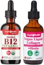 LIQUIDHEALTH Organic Methyl B12 5000mcg Βιταμίνη σταγόνες με ταρτάρ Cherry Juice & 100% Vegan Plant-Based Collagen Plus Biotin Drops - Natural Energy Boost, Βελτίωση Εστίασης, Hair & Nail Growth, Skin Health