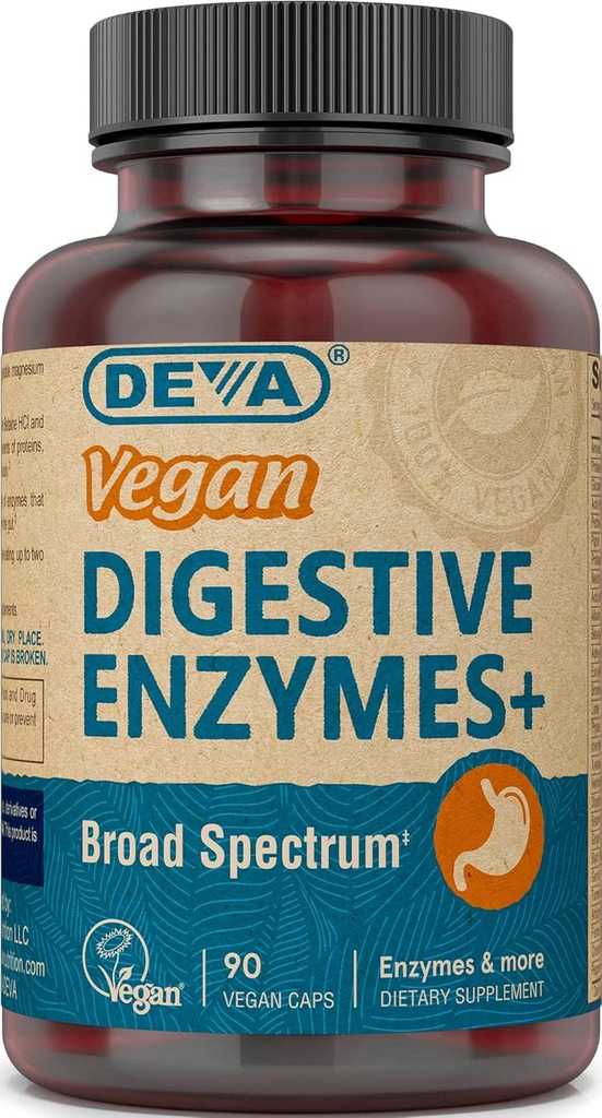 DEVA Vegan Vitaminleri Digestive Enzymes Plus Supplement - Enzymes & Herbs'in eşsiz bir karışımı - 90 Capsules, 1-Pack