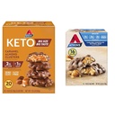 Atkins Caramel Almond Σμήνη, Gluten Free, High in Fiber, 1g Sugar, 2g Net Carb, Keto Friendly, 20 Count & Caramel Chocolate Nut Roll Snack Bar, Protein Snack, High in Fiber, 2g Sugar, 16 Count