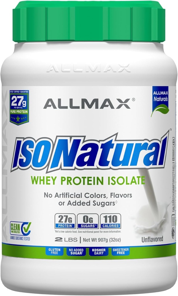 ΣΥΝΤΟΜΟΓΡΑΦΙΚΟ ΔΙΑΤΡΟΦΗΣ ALLMAX Whey Protein Isolate, Unflavored - 2 λίβρες - 27 γραμμάρια πρωτεΐνης Per Scoop - Zero Fat & Sugar - 99% Λακτόζη Χωρίς - με Πρεβιοτικά - Χωρίς Τεχνητές Γεύσεις - 31 Μερίδες