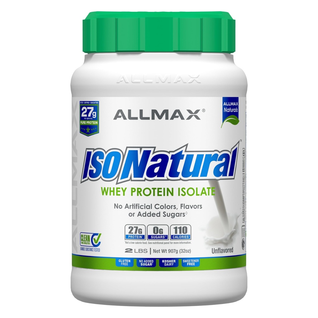 ALLMAX Beslenme ISONATURAL Whey Protein Isolate, Unflavored - 2 lb - Protein Per Scoop - Zero Fat & Sugar - 99 Lactose Free - Prebiyotiks - No Yapay Flavors - 31 Servisler
