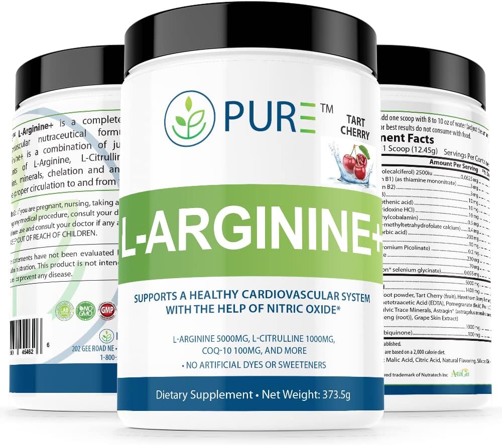 PURE L-Arginine+ L- Arginine+, L- Arginine L Citrulline CoQ10 ve More! Kan basıncı, Cholesterol, Energy, Blood Flow, Muscle Development & More (Tropical Mango) için destek