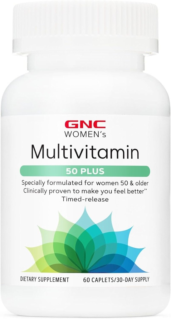 GNC Women's Multivitamin 50 Plus, Supports Bone, Eye, Memory, Brain and Skin Health with Vitamin D, Calcium and B12, Helps Increase Energy Production, 60 Caplets
