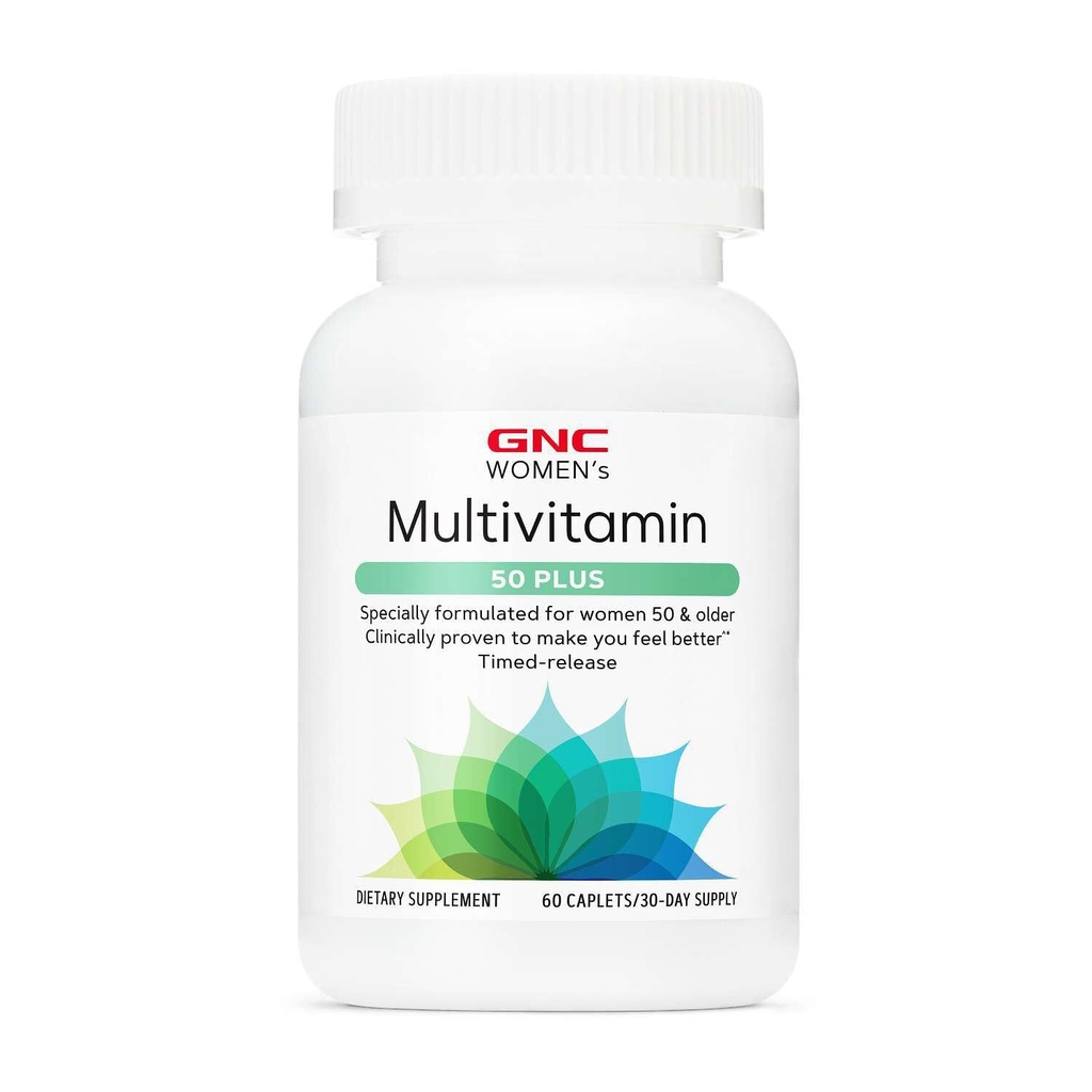 GNC Women's Multivitamin 50 Plus, Supports Bone, Eye, Memory, Brain and Skin Health with Vitamin D, Food and B12, Enerji üretimini artırmak için yardımcı olur, 60 Caplets