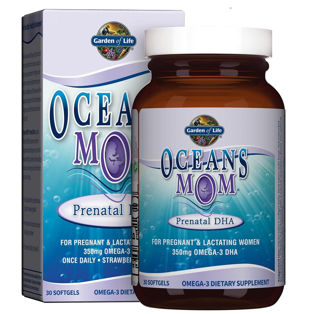 Life Oceans Mom Prenatal Fish Oil DHA, Omega 3 Supplement - Strawberry, 350 mg Prenatal DHA Hamile Fish Oil Support for Mamas, Babys Brain & Eye Development, 30 Small Softgels