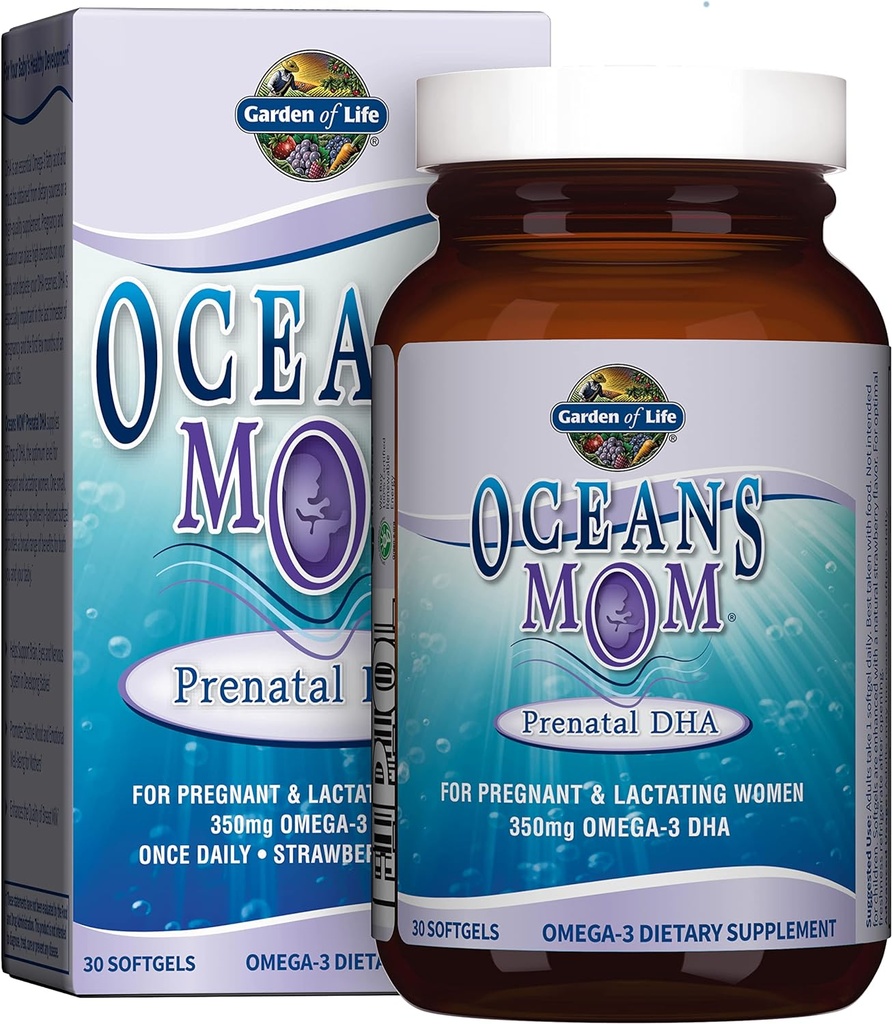 Life Oceans Mom Prenatal Fish Oil DHA, Omega 3 Supplement - Strawberry, 350 mg Prenatal DHA Hamile Fish Oil Support for Mamas, Babys Brain & Eye Development, 30 Small Softgels