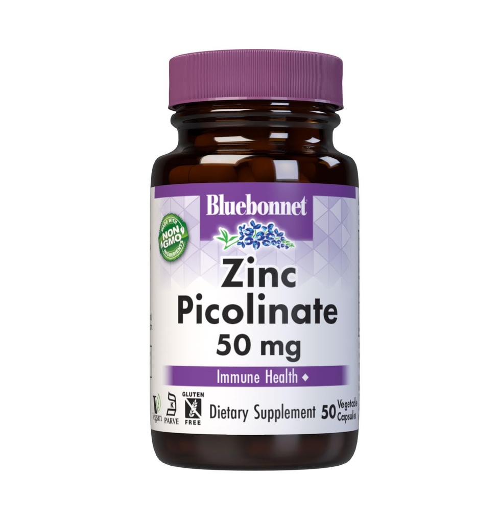 Bluebonnet Beslenme çinko Picolinate, Hormonal & Immune, Prostate Health, Skin, Vegan, GMO, Gluten, Soy & Milk Free, Kosher, White, 50 Count