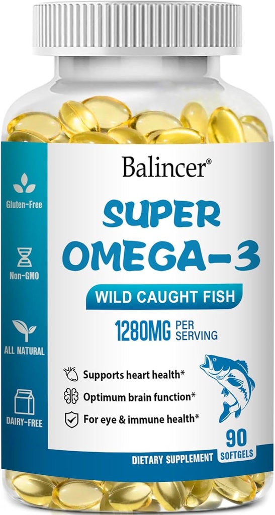 Omega 3 Fish Oil Supplements, 1280 mg Omega-3 Fatty Acids Including EPA ve DHA, Wild-Caught Burpless Fish Oil Supplements Supports Heart, Brain and Eye Health, 90 Softgels