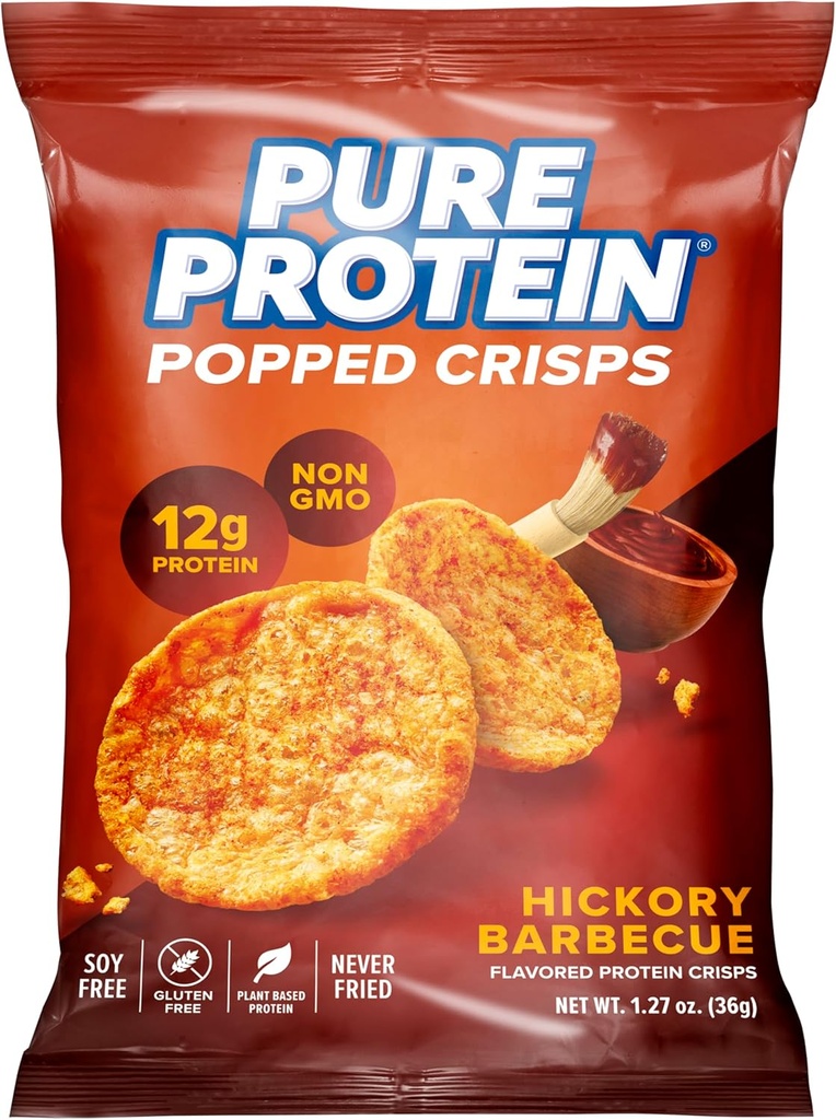 Pure protein Popped Crisps, Hickory Barbecue, High protein Snack, 12G proteini, 1.27oz., 12 Kont