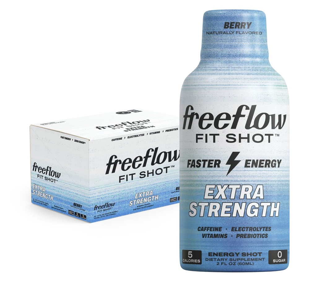 Freeflow Fit, Ekstra Güçlü Enerji Shot, Berry (2 Ounce Shot, 12 Paket) - Caffeine Per Shot, Zero Calorie, Zero Sugar Energy Shot...