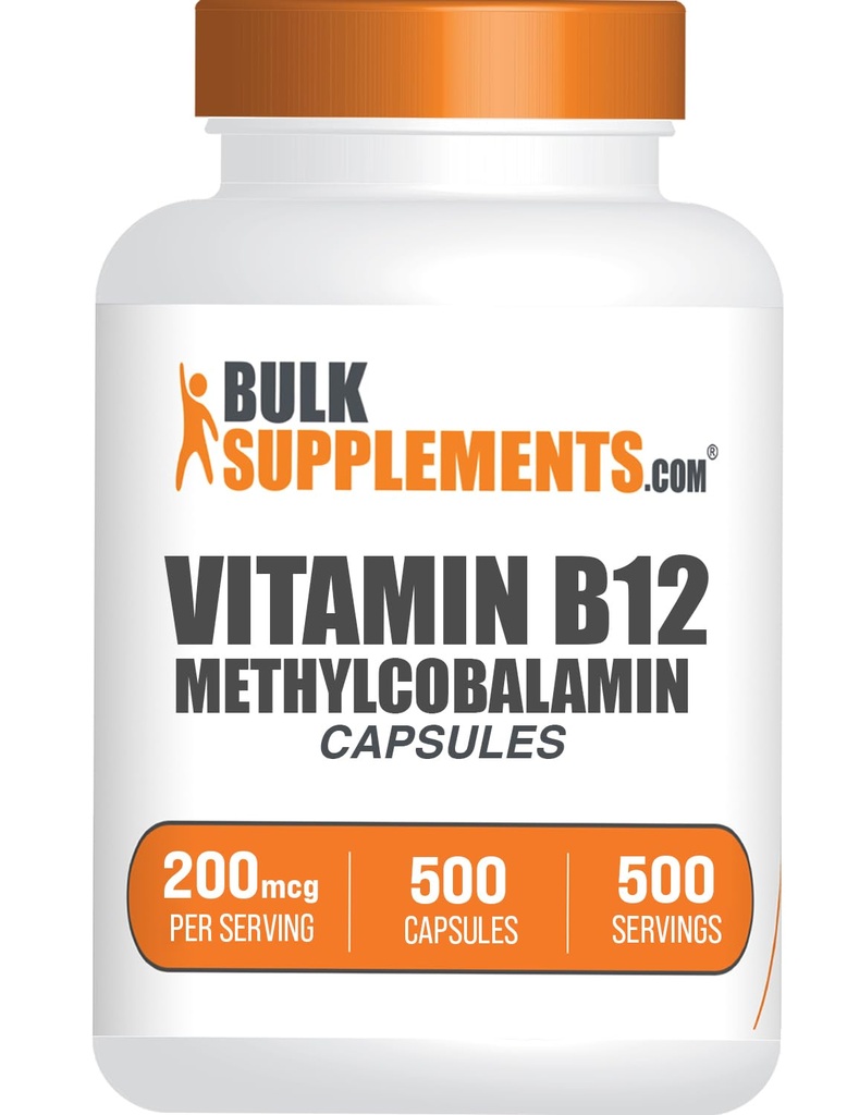 BulkSupplements.com Vitamin B12 Mecobalamin Capsules - B12 Vitamin Tamam, B12 200mcg, for Energy Support - Gluten Free, 1 Capsule in 1)