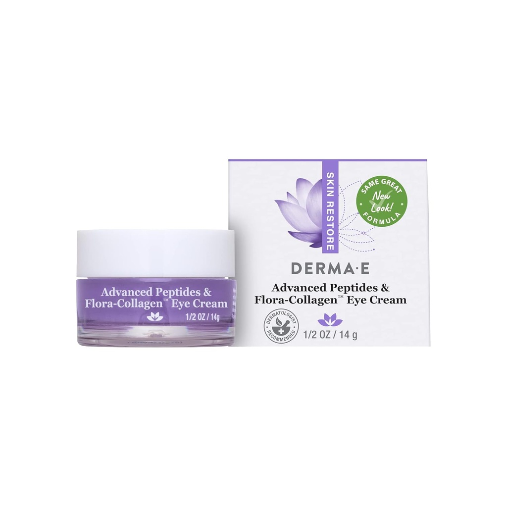 Derma E Advanced and ve Vegan Flora-Collagen Eye Cream – Double Action Collagen Eye Cream with Peptide Complex – Şirketing & Hydrating Under Eye Treatment – All Natural Moisturizer Cream, 0,5oz
