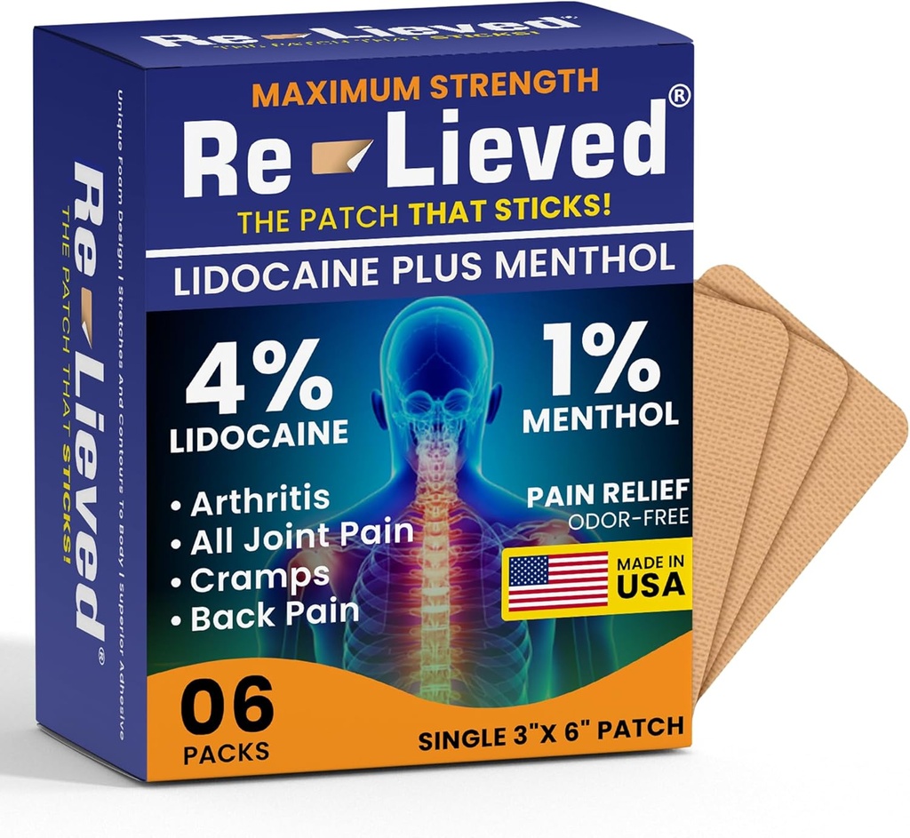 Menthol ile% 4 Lidokaki Patchs - Back, Diz & Kas Ağrısı için Maksimum Güç Ağrısı - Hızlı Suçlama Medicated Patches - Amerika'da Yapıldı - 6 Count