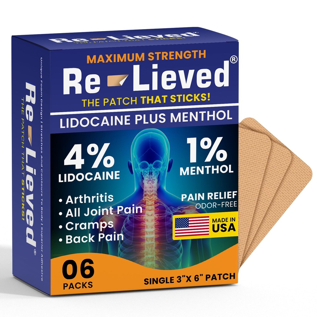 Menthol ile% 4 Lidokaki Patchs - Back, Diz & Kas Ağrısı için Maksimum Güç Ağrısı - Hızlı Suçlama Medicated Patches - Amerika'da Yapıldı - 6 Count