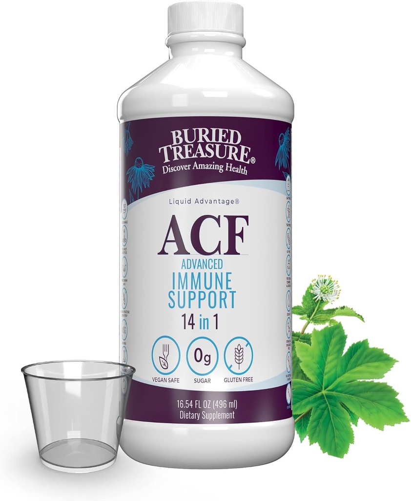 Buried Treasure ACF Immune Support - 16 oz, 16 Hizmet, C vitamini, Elderberry, çinko, Sıvı Immune ATM with Vitamins and Minerals w / Dose Cup