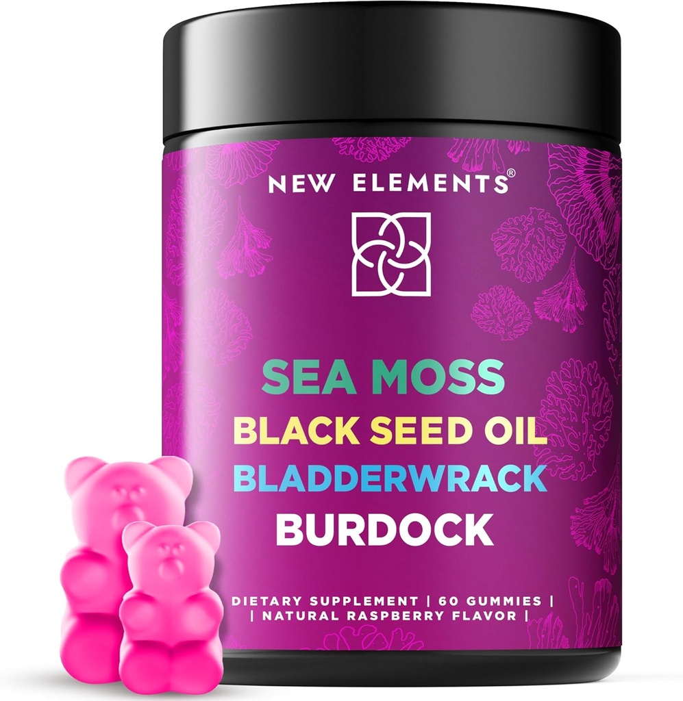 Siyah Tohum Petrolü ile Organik Deniz Moss Gummies, Bladderwrack & Burdock Root | İrlandalı Deniz Moss Tamam 1000 mg | 1 Gelişmiş Formula 4X Güçlü | Raspberry Flavor | Vegan | Non-GMO | Gluten-Free-GMO | Gluten-Free-GMO |