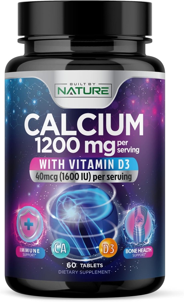 En İyi Aborpsiyon için D3 Vitamini - Gelişmiş Bone Support Supplement, 1200 mguba Karbonat & 1600 IU D3, Yavaş Yayın Immune Support, Easy to Swallow, 60 Tabletler