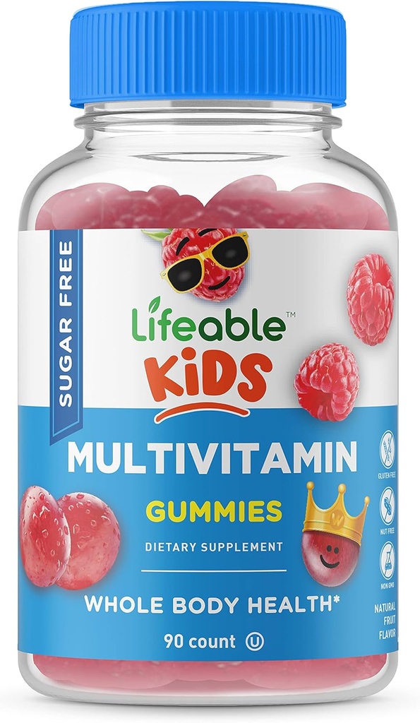 Lifeable Sugar Free Multivitamin for Kids – Great Tasting Natural Flavor Gummy Supplement – A, C, D, E, Niacin, B6, Folate, B12, Biotin, Pantothenic Acid, Iodine, çinko, 90 Gummies