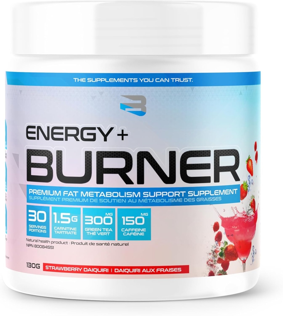 BELIEVE Energy + Burner, Strawberry Daquiri, 30 Serving Supplements, 130 g