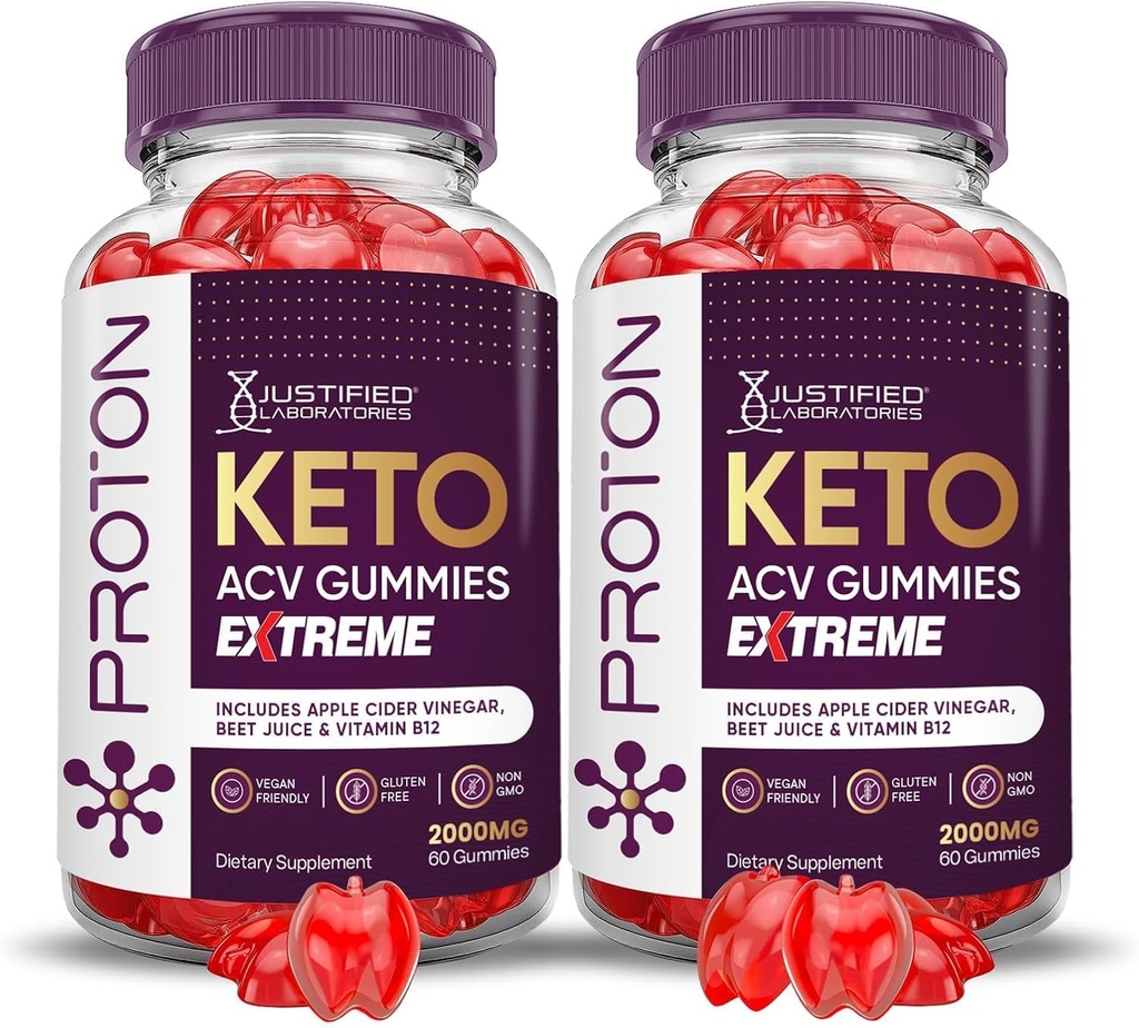 Justified Laboratories (2 Pack Proton Protein Keto ACV Gummies Extreme 2000MG Proton Keto Gummies Apple Cider Vinegar Formed with Roomegranate Beet Juice Powder B12 Vegan Non GMO 120 Gummys