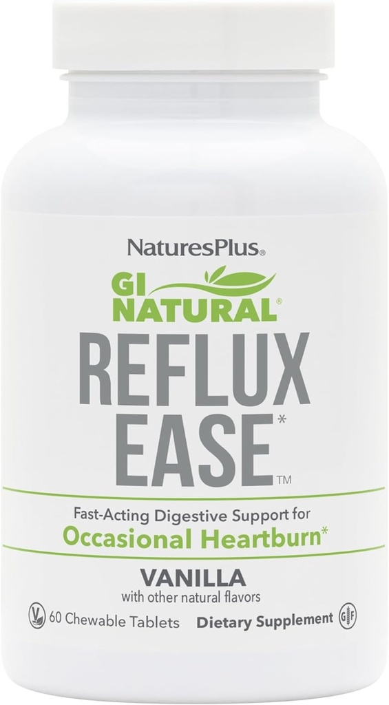 Natures Plus GI Natural Reflux Ease, Vanilla - 60 Chewable Tabletler - Hızlı - Digestive Support - Vegetarian, Gluten Free - 60 Hizmetler
