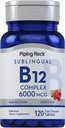 Piping Rock Sublingual B12 Komplek 6000 mcg | 120 Hızlı Dissolve Tabletler | Berry Flavor | Vegetarian, Non-GMO & Gluten Free
