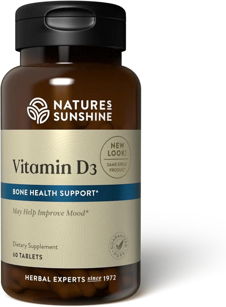 Nature's Sunshine Vitamin D3, 60 Tabletler | Bone Health, Contributes to General Health, and May improve Mood