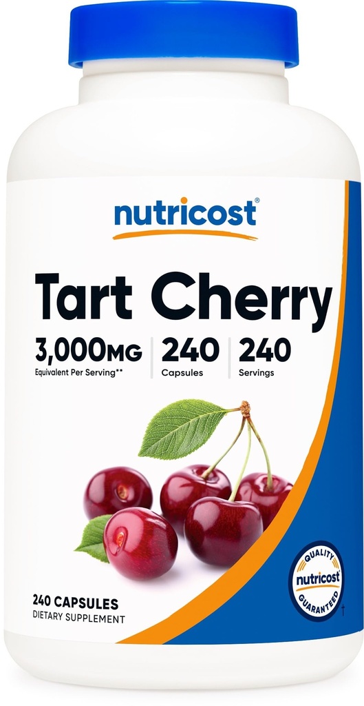 Nutricost Tart Cherry Extract 3000mg Ισοδύναμο (από 300mg του 10:1 Extract), 240 κάψουλες χορτοφάγων - Χωρίς γλουτένη, Μη ΓΤΟ