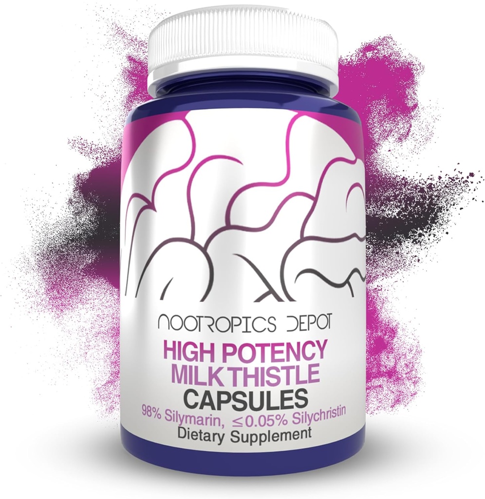 Nootropics Depot High Potency Milk Thistle Extract Capsules | Silybum marianum'dan 200 mg | 60 Count