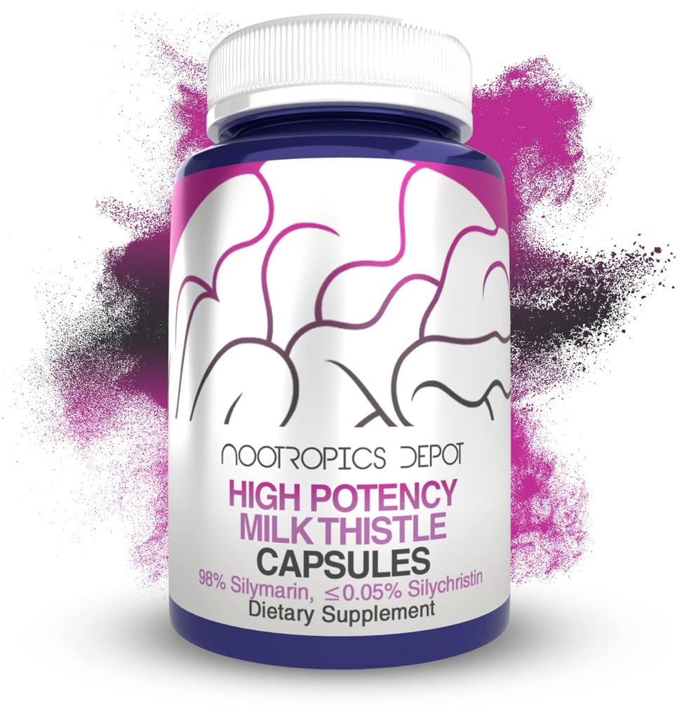Nootropics Depot High Potency Milk Thistle Extract Capsules | Silybum marianum'dan 200 mg | 60 Count