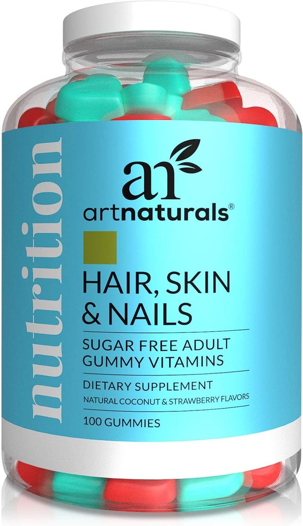 Artnaturals Δέρμα μαλλιών και νύχια Gummies - (100 Gummies / 5.000mcg της βιοτίνης) - Βιταμίνες για την ανάπτυξη των μαλλιών, την απώλεια και την ανάπτυξη, Gummy DHT Blocker συμπλήρωμα - χάπια καθαρισμού μαλλιών για τους άνδρες και το Wome