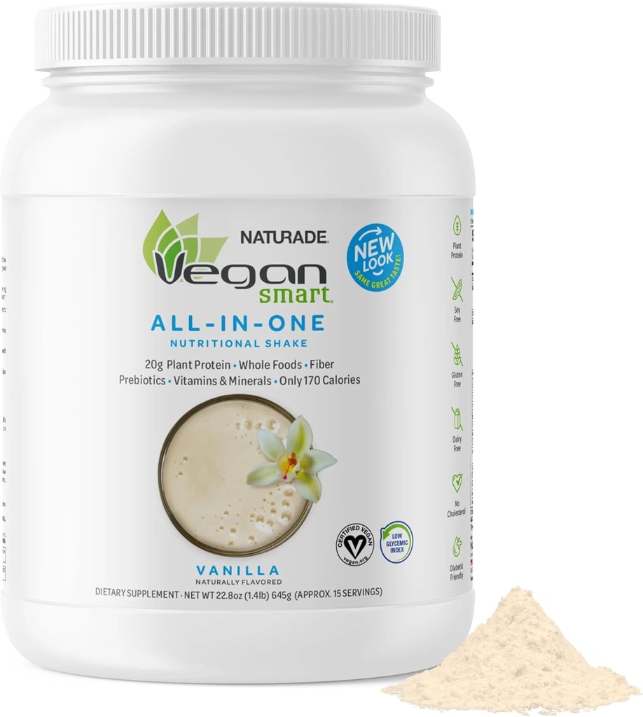 Vegansmart Naturade Plantive Vegan Protein Toz - All-in-One Nutritional Shake proteini - Gluten Free & Non-GMO - Vanilla (15 hizmet)