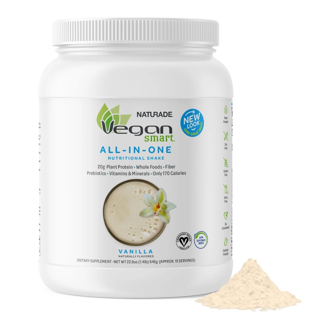 Vegansmart Naturade Plantive Vegan Protein Toz - All-in-One Nutritional Shake proteini - Gluten Free & Non-GMO - Vanilla (15 hizmet)
